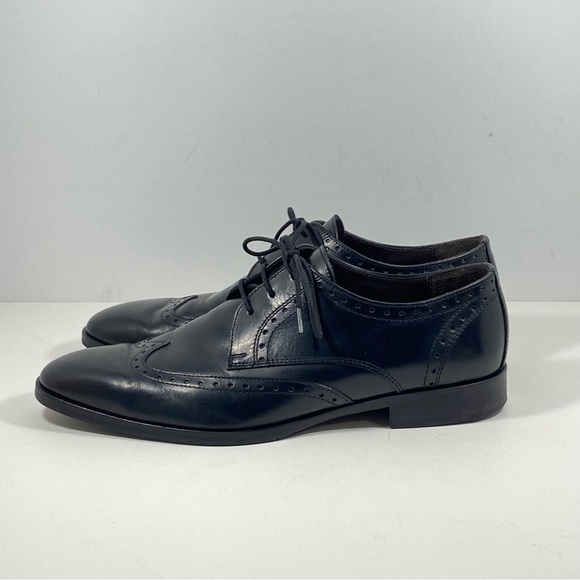 Bruno Magli Mens 9.5 M Cortez Leather Wingtip Oxfords Dress Shoes Black Lace - Picture 3 of 8